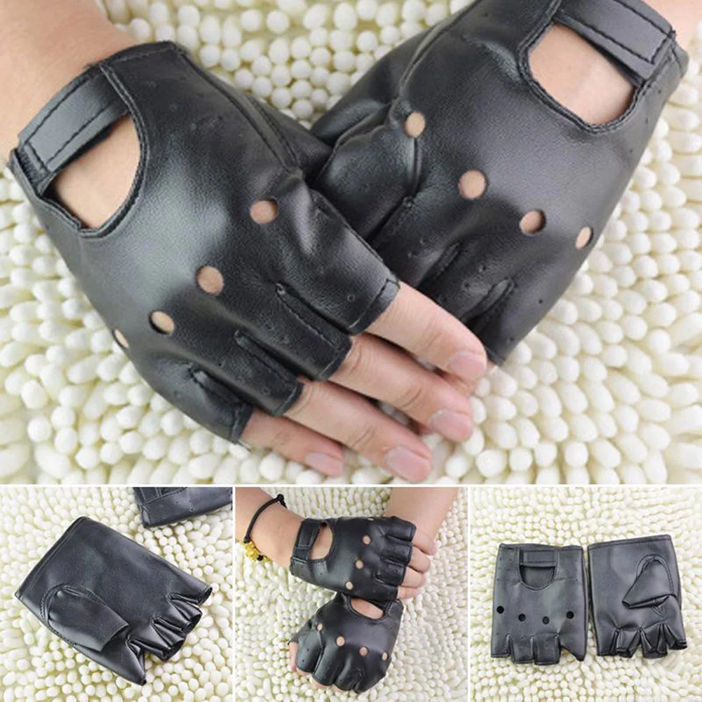 

1Pair Men Outdoor Black Half-Finger Gloves Soft Leather Driving Motorcycle Biker Fingerless Gloves Party Fingerless Mittens