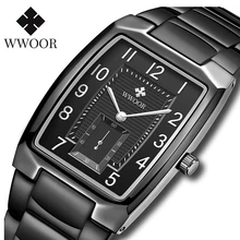 

WWOOR New Square Business Mens Watches with Calendar Top Brand Fashion Black Arabic Design Quartz Wristwatches Relojes Hombre