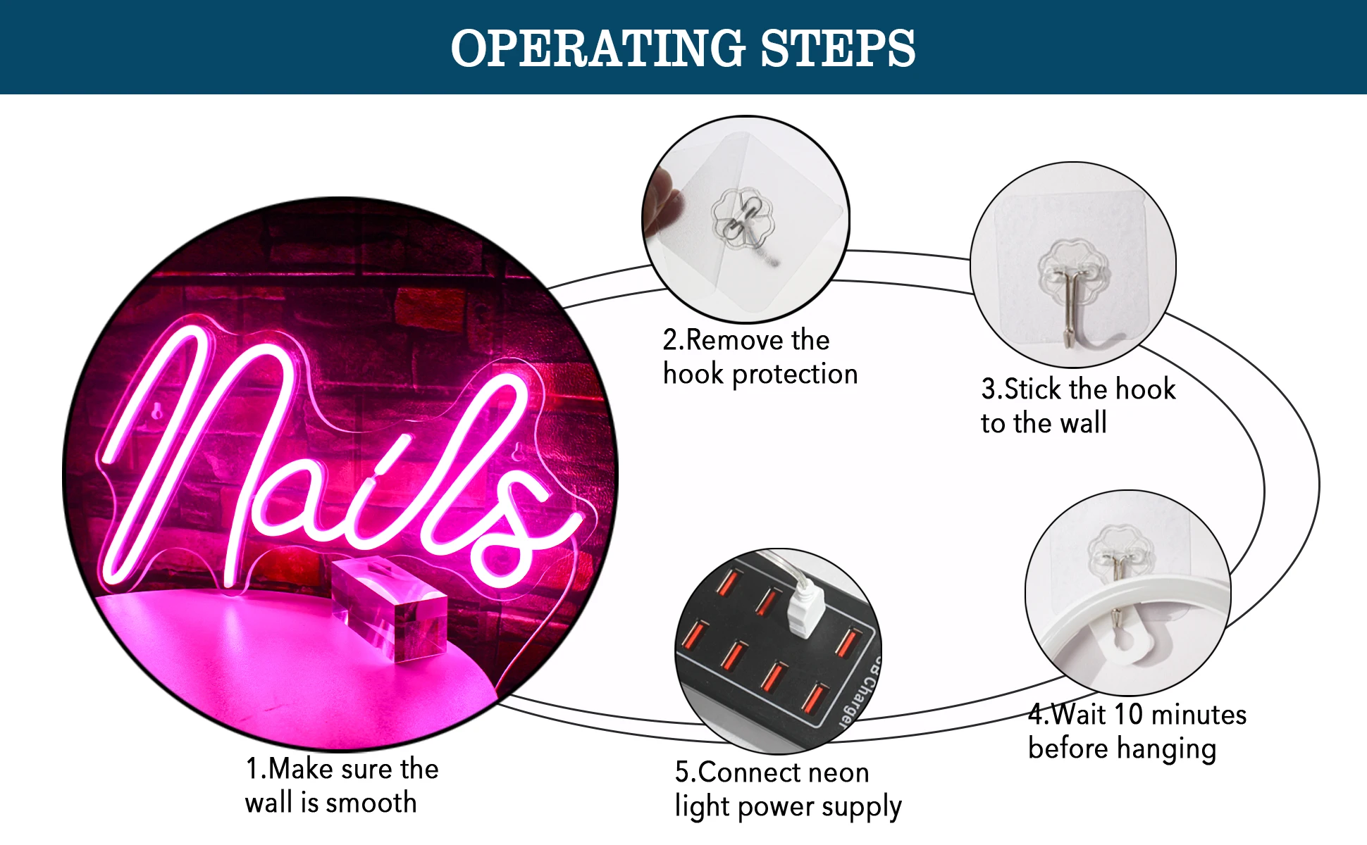 Generic Nails Neon Sign Led Pink Neon Light Up Signs For Wall Decor Usb