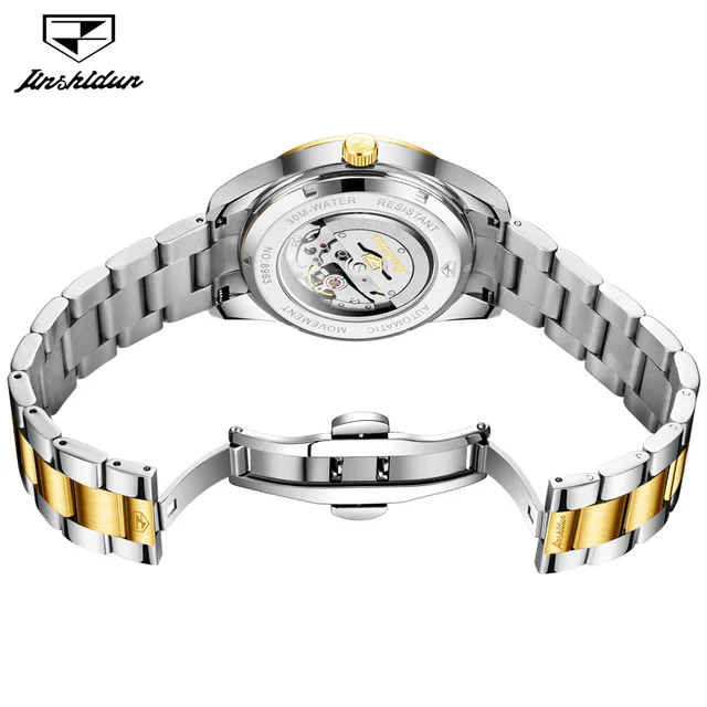 JSDUN-Montre mécanique entièrement automatique pour homme, bracelet en acier inoxydable, montres étanches, calendrier des touristes, simplicité, luxe, original 2
