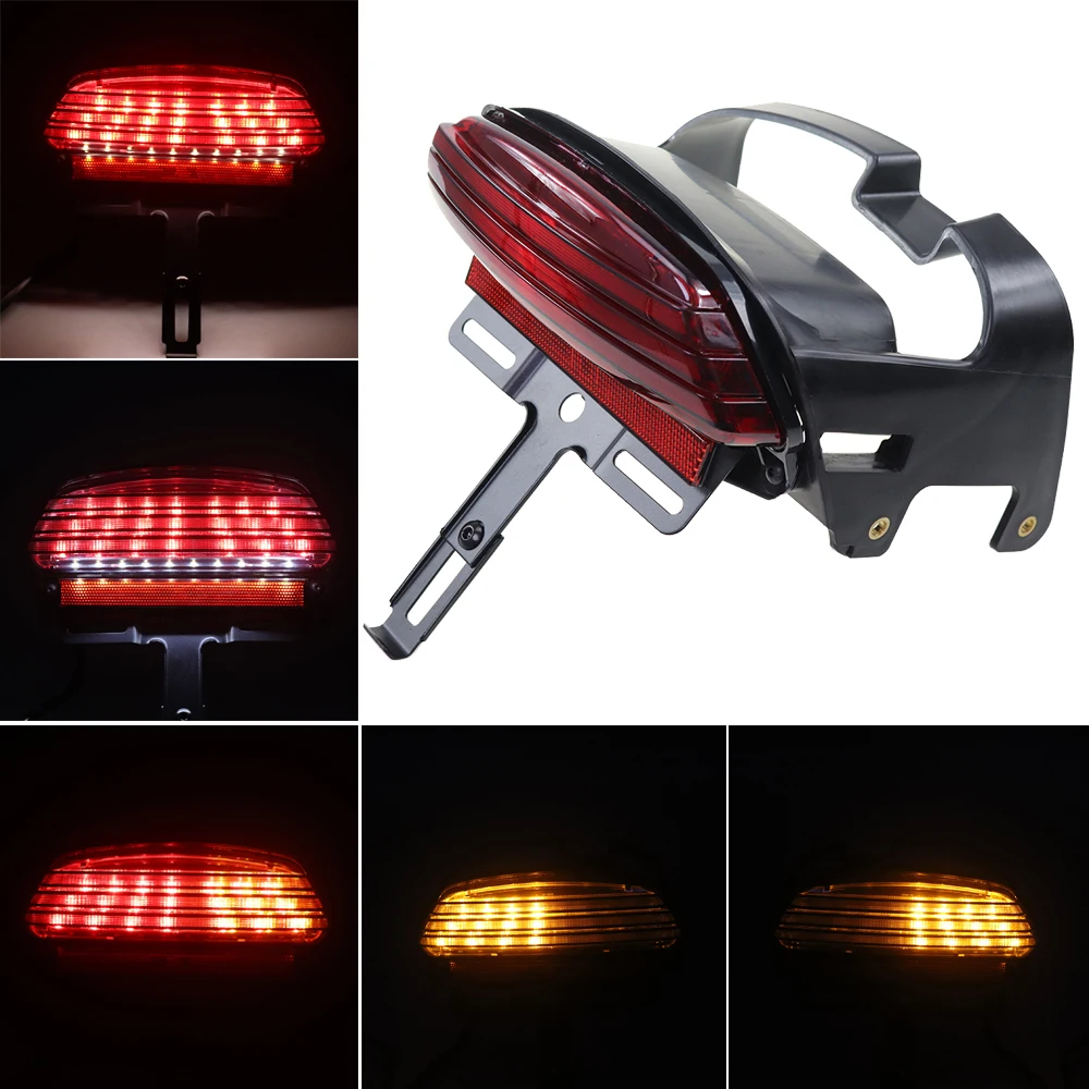 

Motorcycle Tri-Bar LED Rear Fender Brake Run Tail Light Bracket Mount w/ Turn Signals For Harley Dyna Fat Bob FXDF 2008-2013