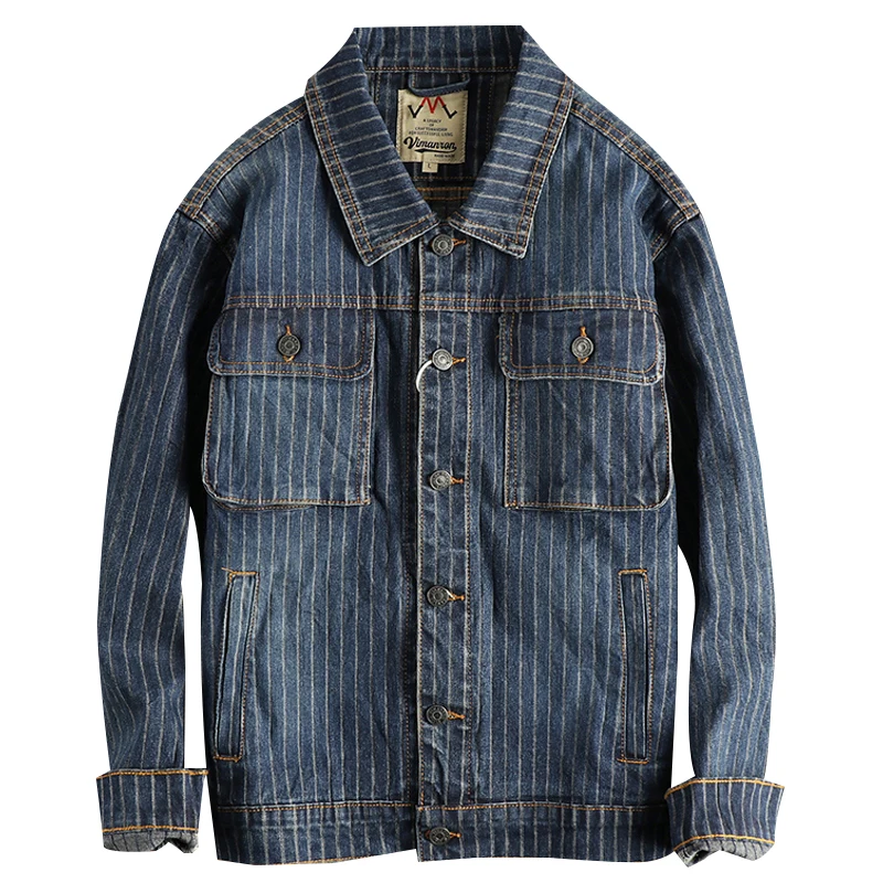 May Khaki vintage wash old striped denim jacket for men comfortable loose casual youth American coat
May Khaki vintage wash old striped denim jacket for men comfortable loose casual youth American coat