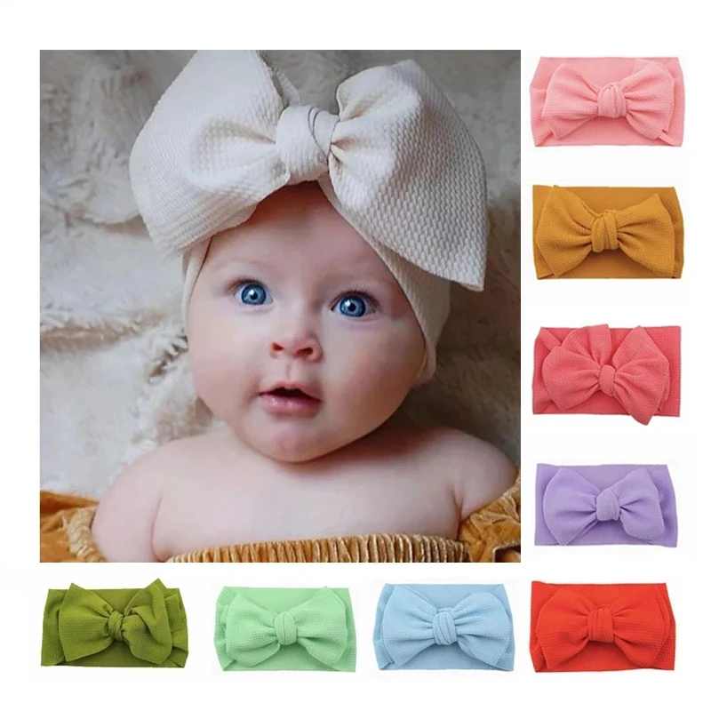 

Kids Girls Solid Color Broadside Elastic Hair Band Bowknot Headband For Baby Hairband Boutique Turban Headwear Hair Accessories
