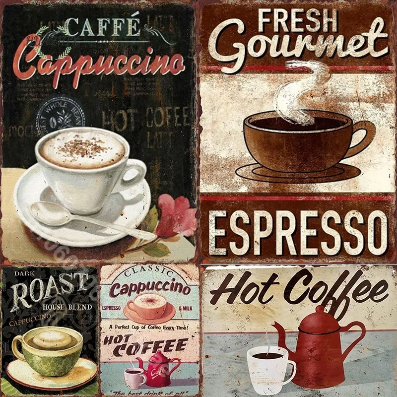 

Coffee Metal Tin Sign Open Plate Beer Wall Decor Room Door Retro Vintage for Art Home Club Cafe Shop Aesthetics Arts Decoration