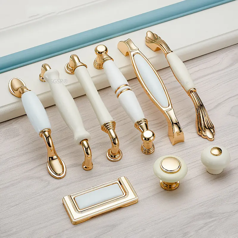 Gold White Creamic Cabinet Handles Knobs Drawer Pulls Light Luxury Kitchen Door Handles Furniture Handle Cabinet Door Hardware
Gold White Creamic Cabinet Handles Knobs Drawer Pulls Light Luxury Kitchen Door Handles Furniture Handle Cabinet Door Hardware