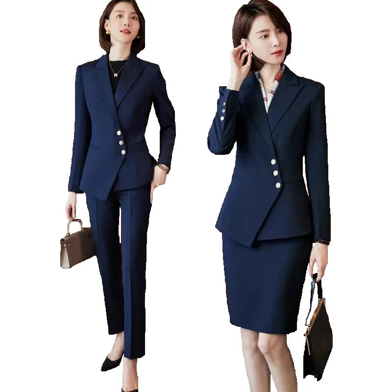

Novelty Blazers Suits Spring Full Sleeve Formal Professional Business Work Wear Suits with Skirt and Tops OL Styles Career Set