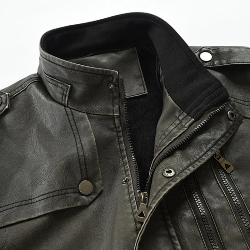 

High Quality Men's Leather Jackets Hoodies Thick Inner Zipper Jacket Long Sleeve Hat Detachable Elastic Motorcycle Coat