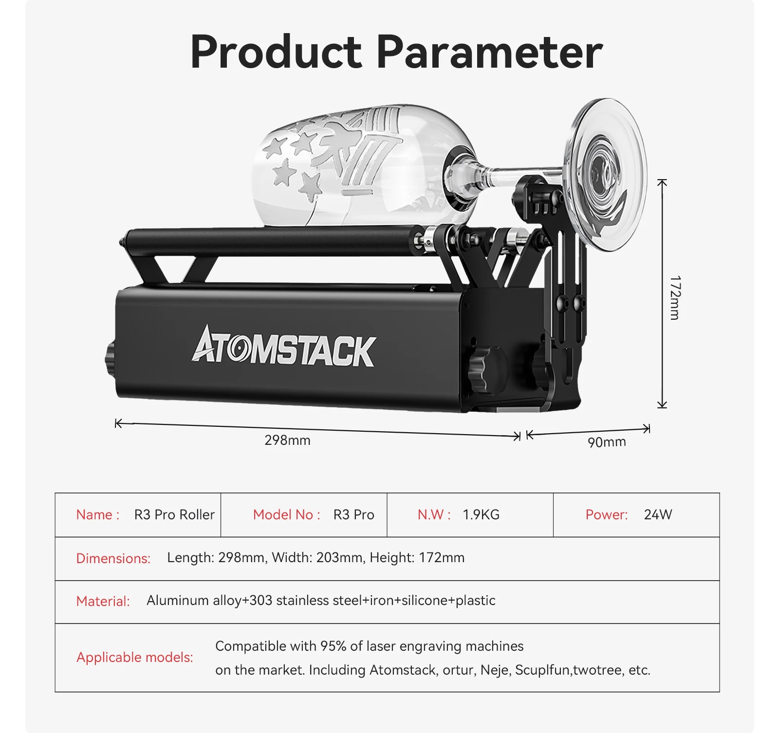 ATOMSTACK R3 PRO Roller Aluminum Alloy Rotary Engraver for 95% CNC Laser Engraving Machines Ortur NEJE Twotress
ATOMSTACK R3 PRO Roller Aluminum Alloy Rotary Engraver for 95% CNC Laser Engraving Machines Ortur NEJE Twotress
