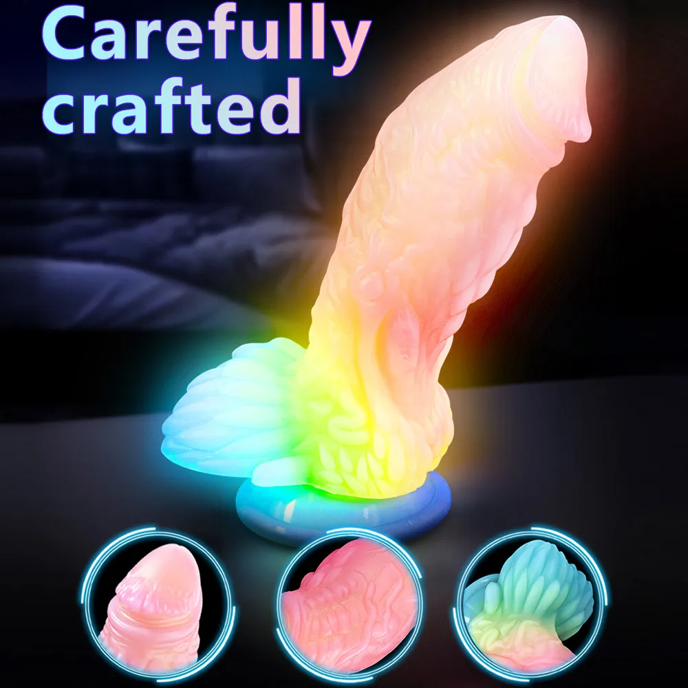 

Candy Color Luminous Dildo Fluorescent Mixed Color Dildo Soft Alien Anal Plug Female Adult Sex Toys Supplies Liquid Silicone