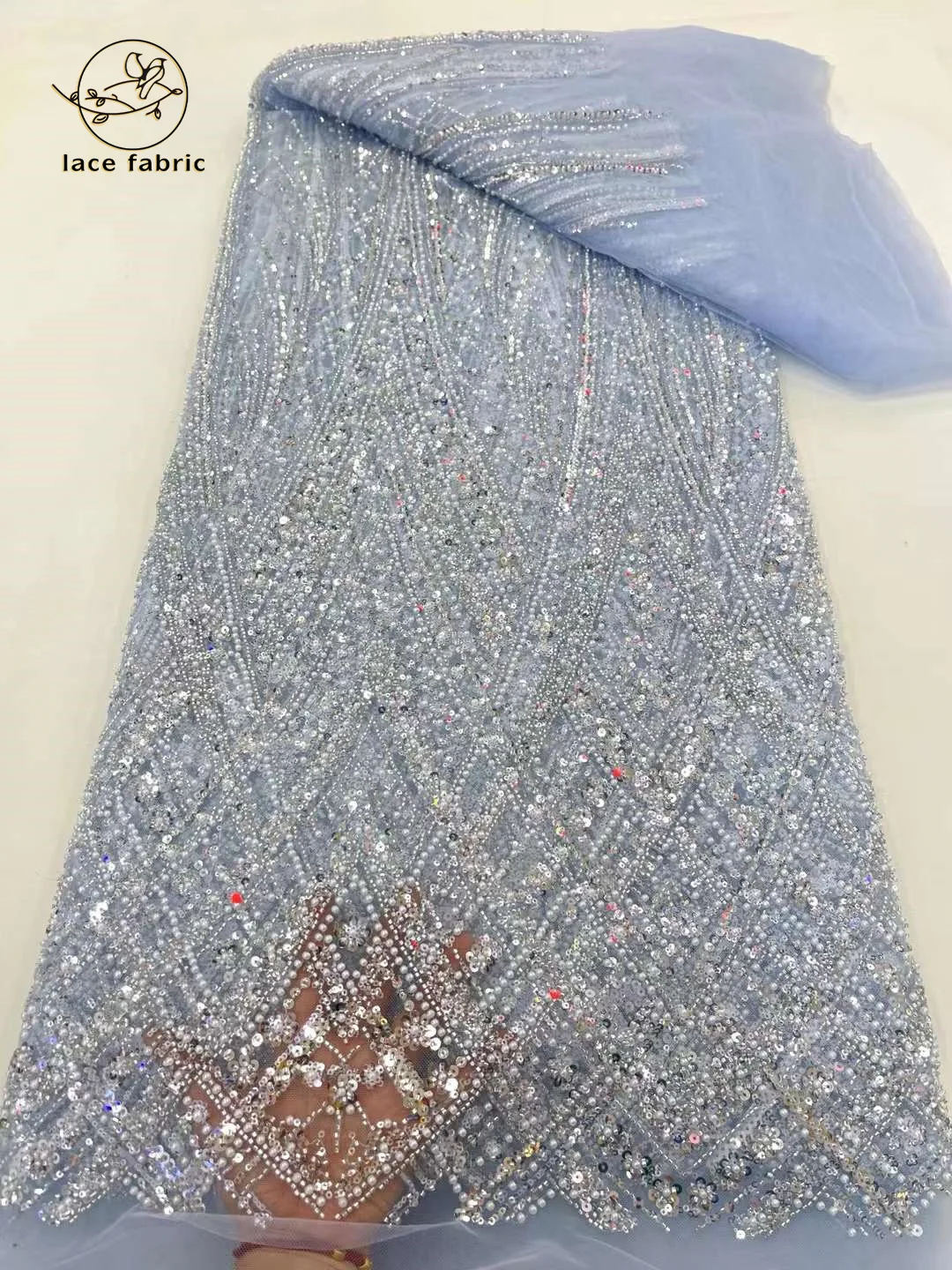 

Африканская Тяжелая кружевная ткань 2024, высокое качество, 5 ярдов, блестки, французский тюль, бисер, кружевная ткань для нигерийского свадебного платья