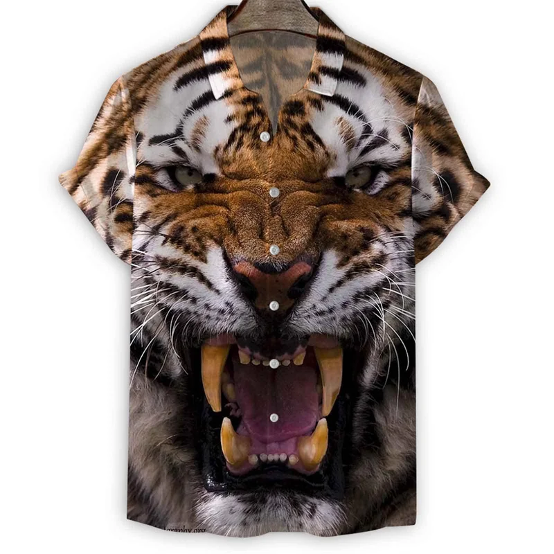 

Fashion 3d Print Animal Tiger Shirt Men Summer Lapel Short Sleeves Hawaiian Shirts Harajuku Street Loose Blouse Tops Clothes