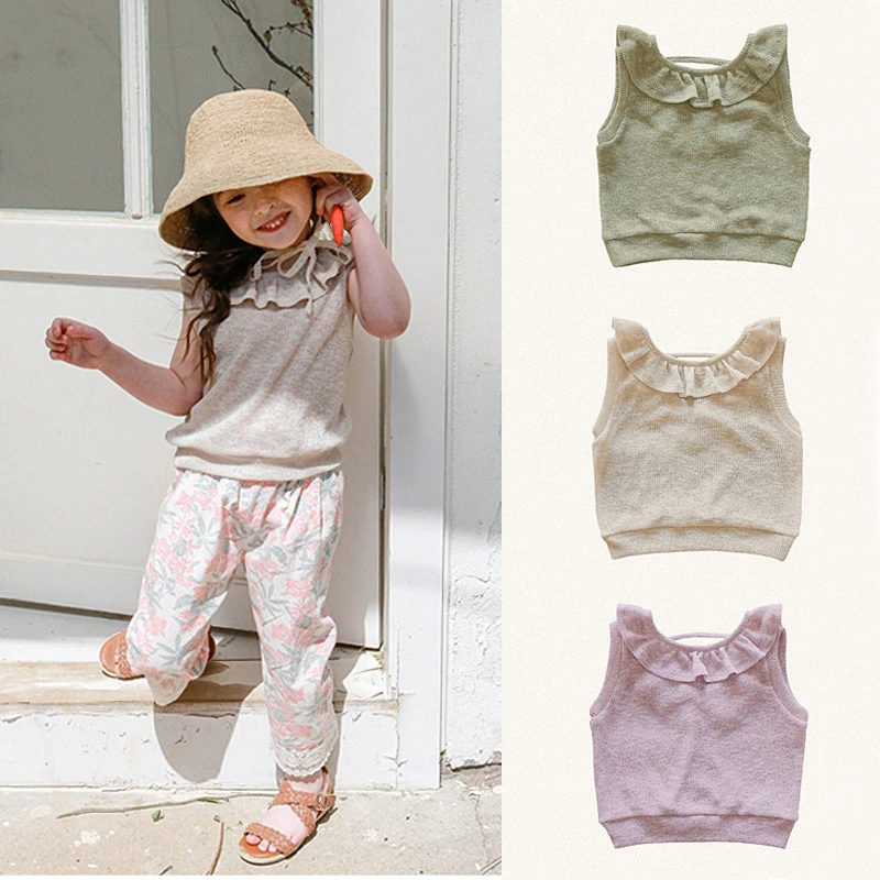 Summer Baby Girls Cotton Vest T-shirts Korean Style Ruffles Sleeveless Tops Children Casual Tees Girls Sleeveless Tank CC013
Summer Baby Girls Cotton Vest T-shirts Korean Style Ruffles Sleeveless Tops Children Casual Tees Girls Sleeveless Tank CC013