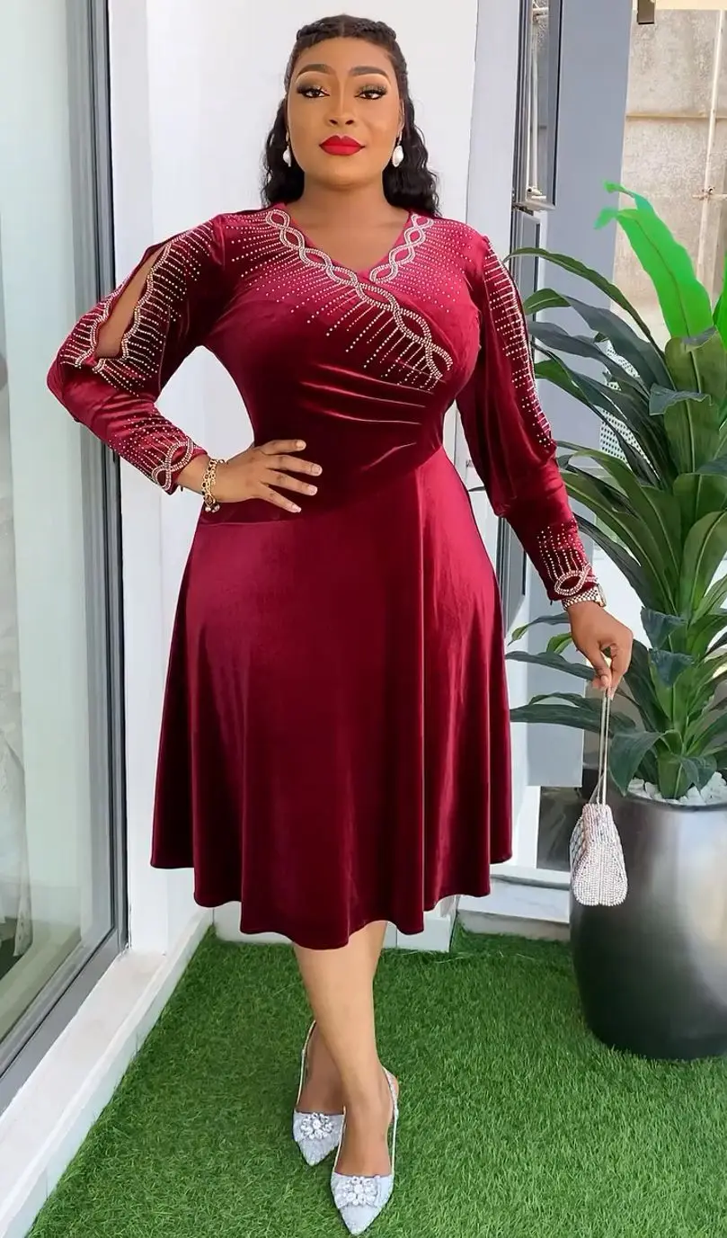 

African Dresses for Women Plus Size Elegant Turkey Wedding Party Long Dress Dashiki Ankara Velvet Outfits Robe Africa Clothing