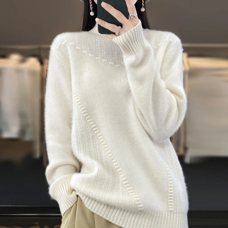 Women's Korean Sweater 100% Wool 2022 New Thickened Semi High Collar Loose Pullover Long Sleeve Autumn Winter Knitting Base Tops
Women's Korean Sweater 100% Wool 2022 New Thickened Semi High Collar Loose Pullover Long Sleeve Autumn Winter Knitting Base Tops