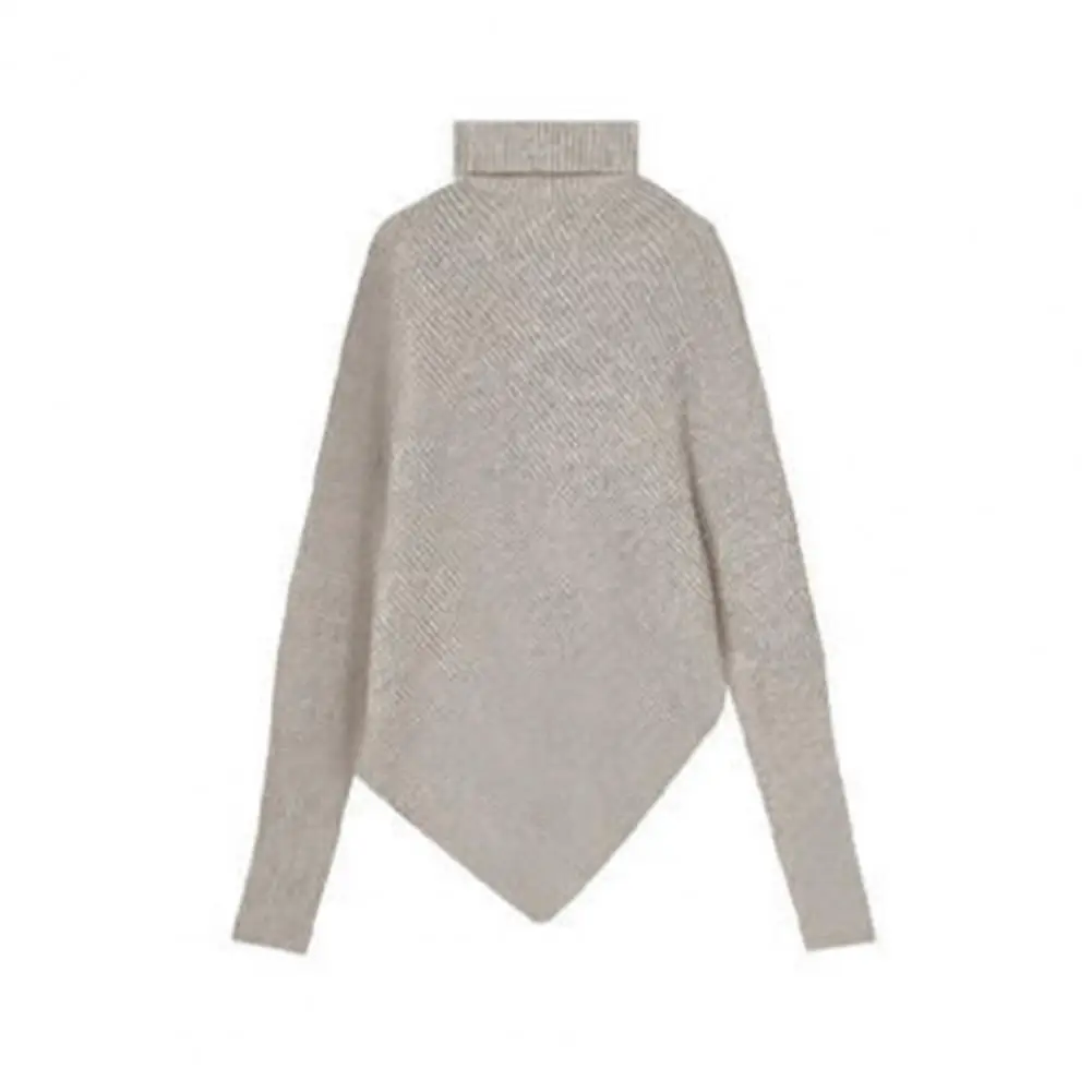 

Elegant Knitwear Sweater Cozy High Collar Bat Sleeve Sweater for Women Warm Soft Irregular Hem Pullover with Elastic Loose Fit