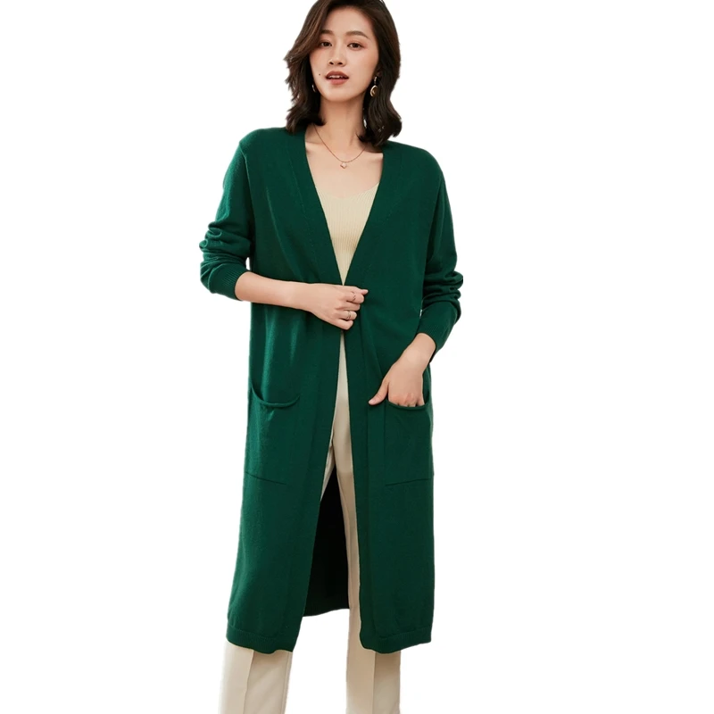 

Classic Wild V-Neck Knitted Cardigan Women's Mid-Length Outer Sweater Thin Section Early Autumn 2023 Gentle Wind Loose Jacket