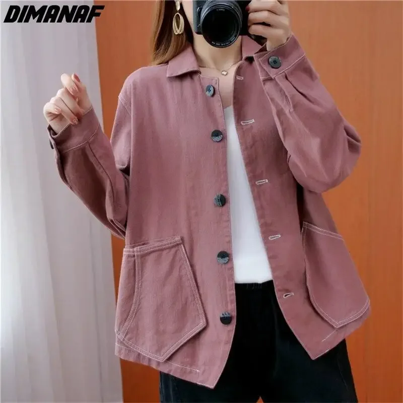 

Женская винтажная куртка-бомбер Dimanaf, свободная хлопковая куртка розового цвета, однотонная верхняя одежда для осени и зимы