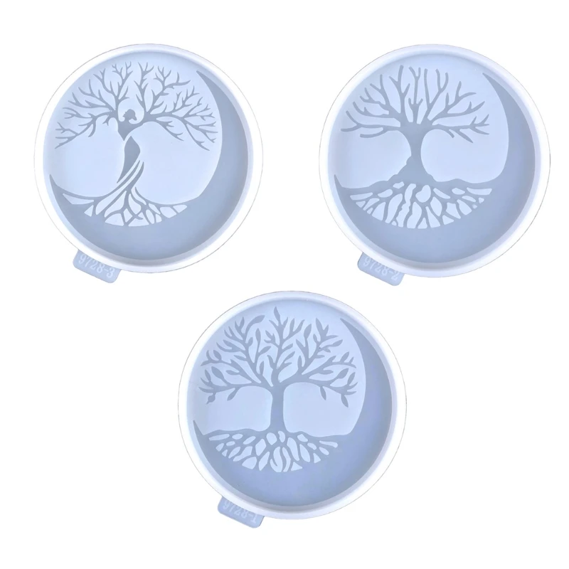 

Easy to Use Silicone Mould Case Mold DIY Cup Mat Casting Mould Round Life Tree Molds for DIY Lover F19D