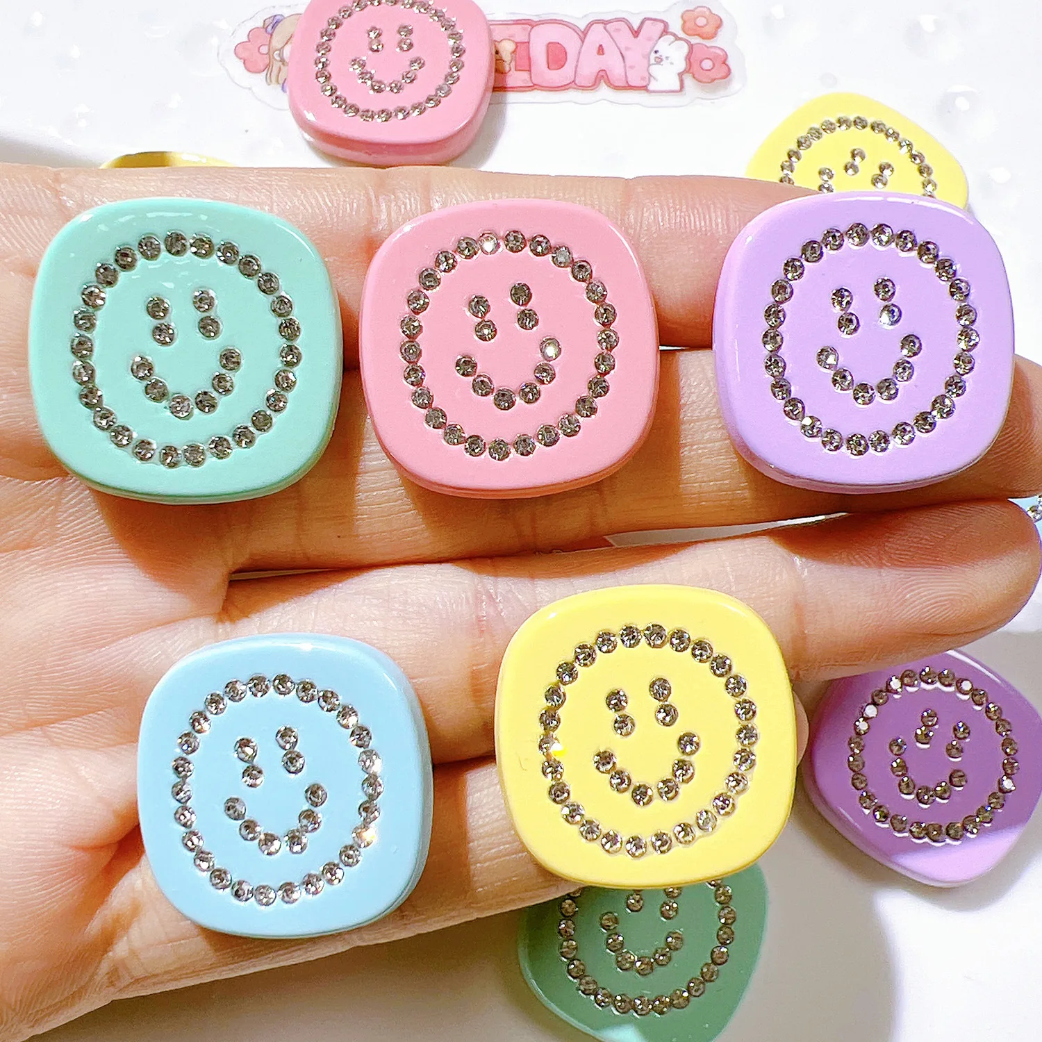 

100pcs Kawaii Rhinestone Smile Resin Smiling Face Flatback Cabochon DIY Craft Scrapbooking Kids Clip Hair Jewelry Accessories