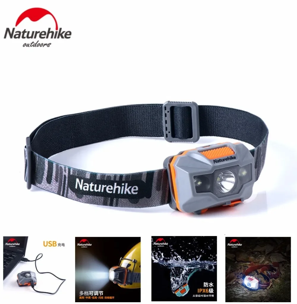 

Налобный фонарь Naturehike, портативный литиевый аккумулятор, USB зарядка, 4 режима, для кемпинга, рыбалки, велоспорта, водонепроницаемый, уличные инструменты