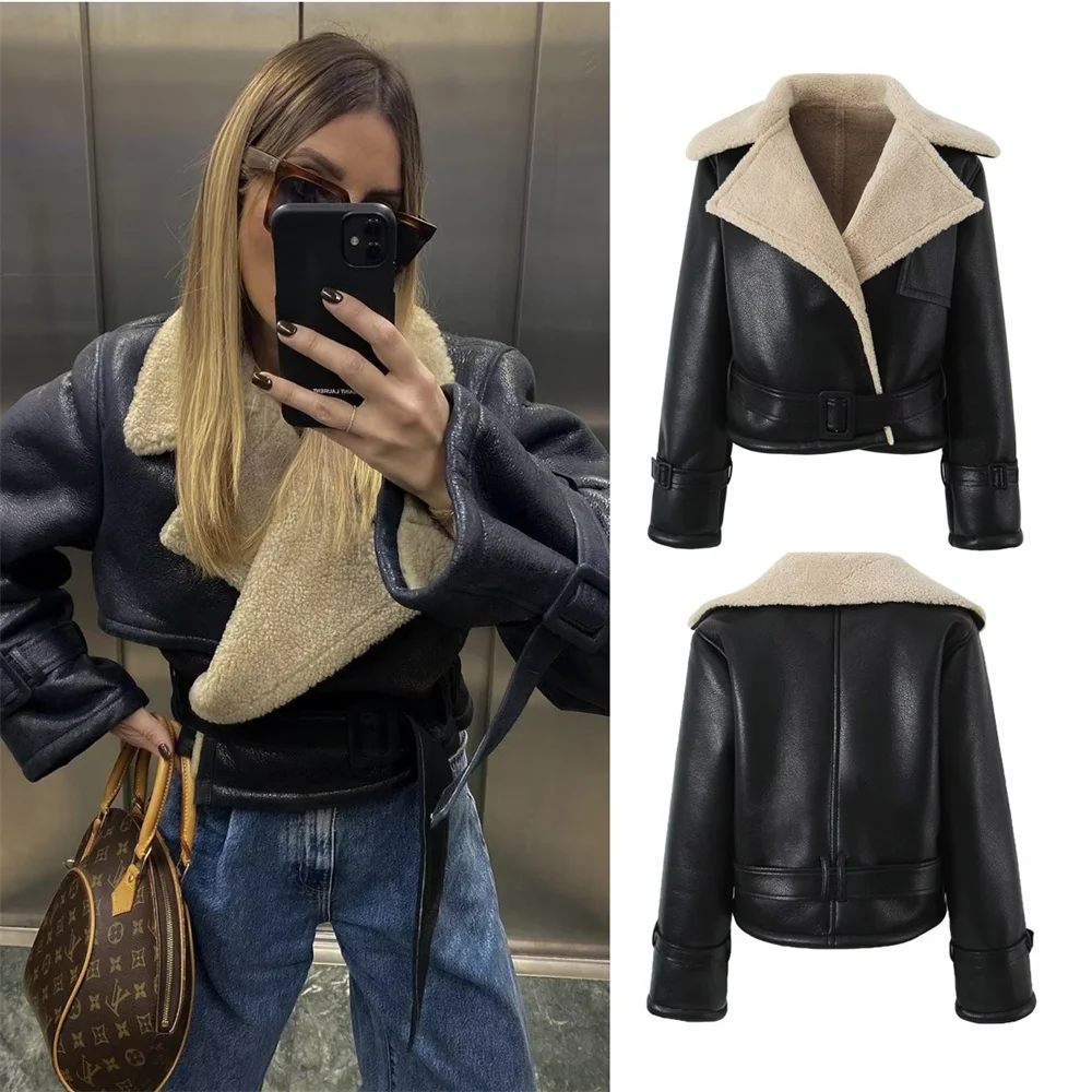Женская черная укороченная куртка из искусственной овчины с поясом, зимняя модная мотоциклетная и Байкерская винтажная плотная теплая шикарная верхняя одежда с отложным воротником
Женская черная укороченная куртка из искусственной овчины с поясом, зимняя модная мотоциклетная и Байкерская винтажная плотная теплая шикарная верхняя одежда с отложным воротником