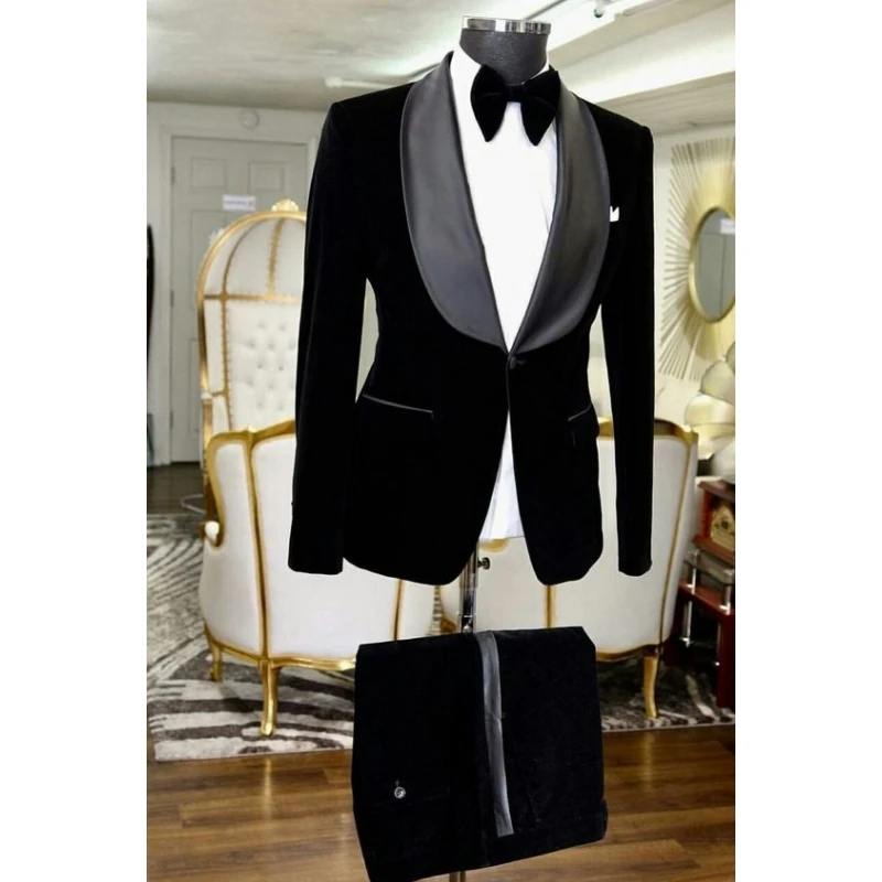 Elegant Black Velvet Men Suits 2 Piece (Jacket+Pant) Satin Shawl Lapel Wedding Suit Groom Wear Men Blazers Prom Party Tuxedos
Elegant Black Velvet Men Suits 2 Piece (Jacket+Pant) Satin Shawl Lapel Wedding Suit Groom Wear Men Blazers Prom Party Tuxedos