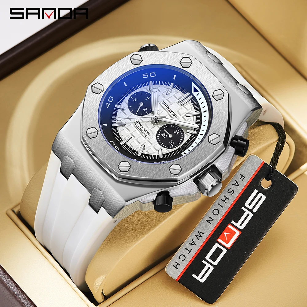 

2023 Sanda New Nightlight Weekly Calendar Mechanical Watch Fashion Trend Three Eyes Six Needle Fully Automatic Men's Watch 7028