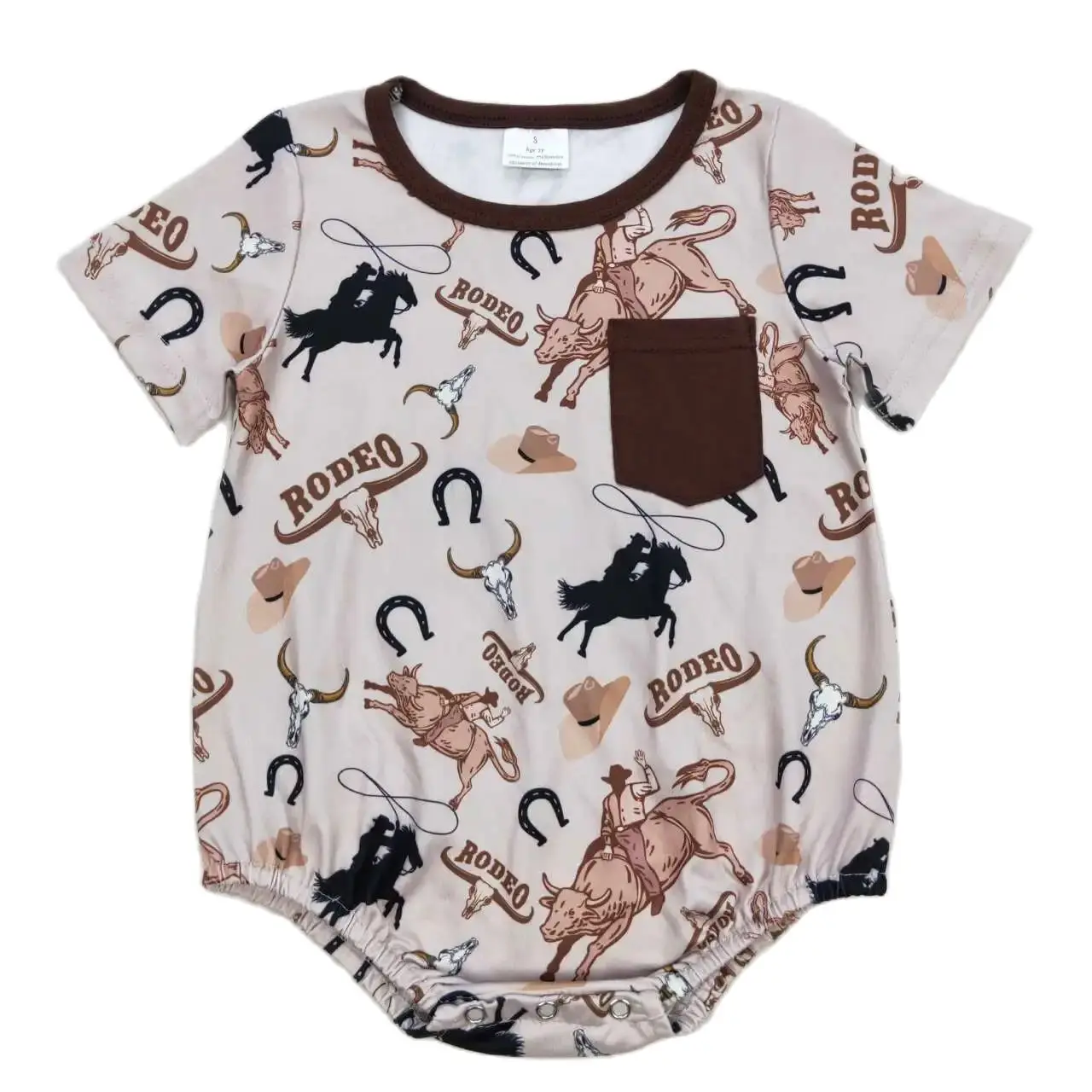

Wholesale Newborn Coverall Bodysuit Baby Boy Toddler Horses Pocket Romper Short Sleeves Kids Western Bubble One-piece Jumpsuit
