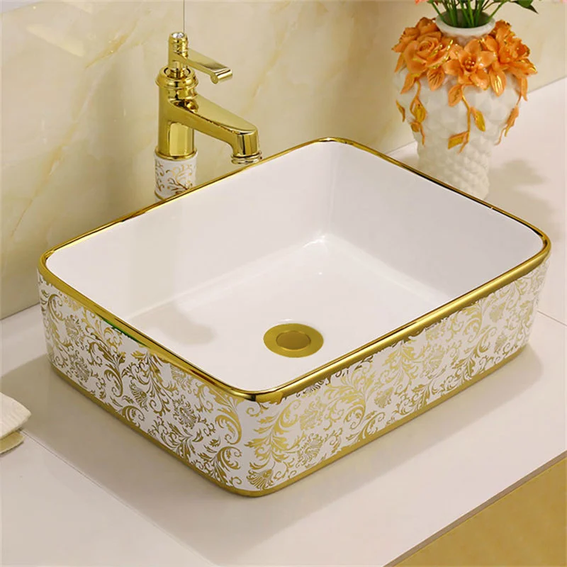 

European Ceramic Bathroom Sinks Nordic Golden Countertop Basin Round Sinks Household Washbasin Balcony Small Washing Hand Basin