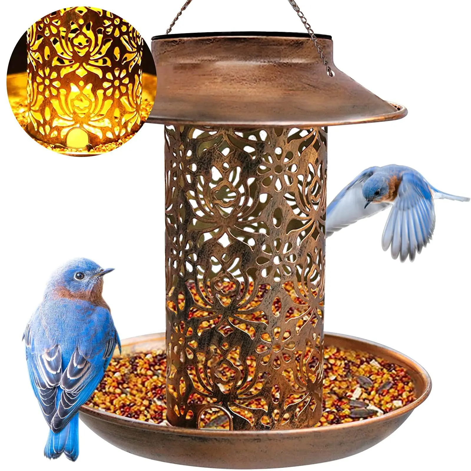 Solar Bird Feeder for Outside, Squirrel Proof Duty Metal Hanging Wild Bird Feeders with Light for Garden Yard Outdoor Decorative
Solar Bird Feeder for Outside, Squirrel Proof Duty Metal Hanging Wild Bird Feeders with Light for Garden Yard Outdoor Decorative