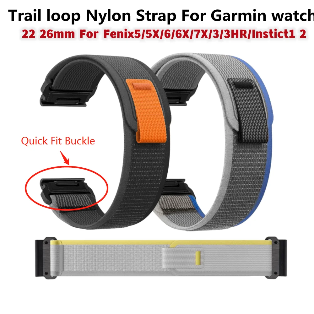 

20 22 26mm Trail Loop Nylon Strap For Garmin Fenix 7 7s 7X 6X 6s 6 Pro 5 5s 5X Plus 3 3HR 945 Epix Gen 2 Enduro Quickfit Band