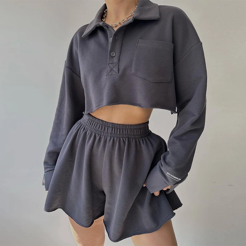 Women's Turn-down Collar Button Long Sleeve Top and Shorts Suits 2023 Autumn Casual Solid Sport Outfit Fashion Loose 2 Piece Set
Women's Turn-down Collar Button Long Sleeve Top and Shorts Suits 2023 Autumn Casual Solid Sport Outfit Fashion Loose 2 Piece Set