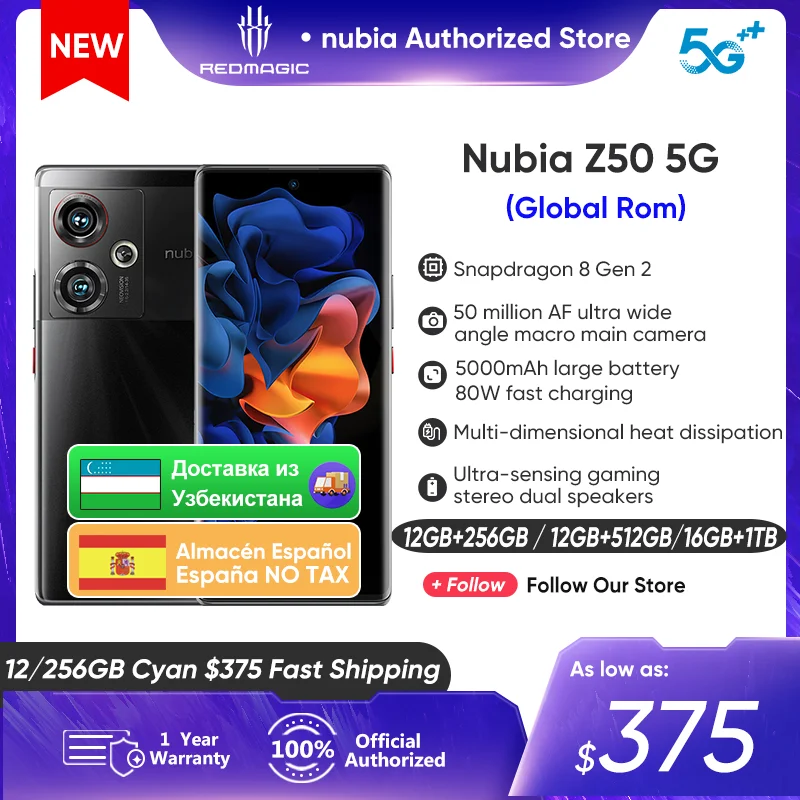 

Nubia Z50 5G Global Rom 12GB RAM 256GB ROM 6.67 inch 144Hz Curved Flexible Display Snapdragon 8 Gen 2 Octa Core 50MP Dual Camer