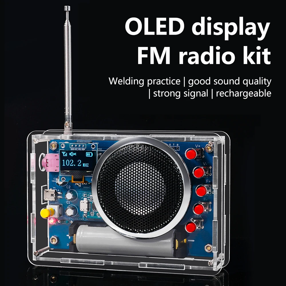 OLED Display Radio DIY Kit Rechargeable FM 87-108MHZ 18650 Lithium Battery Powered Circuit Board Soldering Electronic DIY Parts OLED Display Radio DIY Kit Rechargeable FM 87-108MHZ 18650 Lithium Battery Powered Circuit Board Soldering Electronic DIY Parts