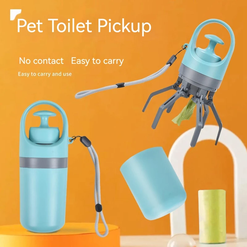 

New Dog Portable Six Claw Toilet Pickup Pet Going Out Garbage Bag Retractable Lanyard Easy to Carry and Use Lake Blue Safety