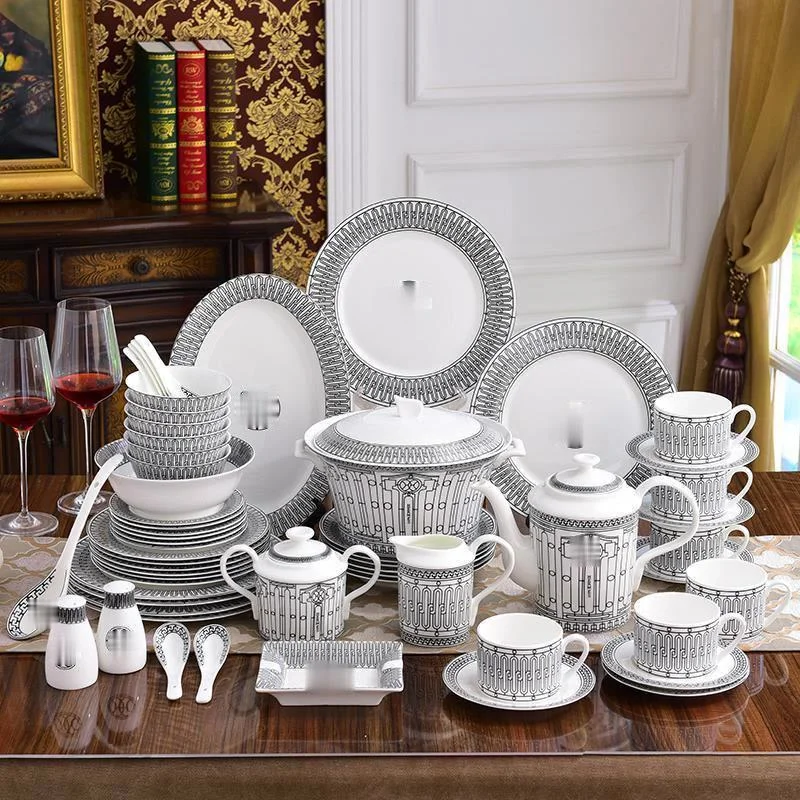 Luxury Bone China Tableware Set, White and Black Porcelain Kitchen Accessories, Suitable for Modern Home Dining Plate, 58 PCs
Luxury Bone China Tableware Set, White and Black Porcelain Kitchen Accessories, Suitable for Modern Home Dining Plate, 58 PCs