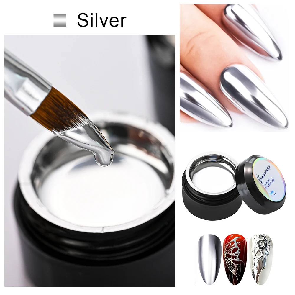 

5ml Metallic Painting Gel Polish For Nail Art Soak Off Gel Gold Silver Mirror Chrome Effect Glitter Drawing UV Nail Gel Varnish