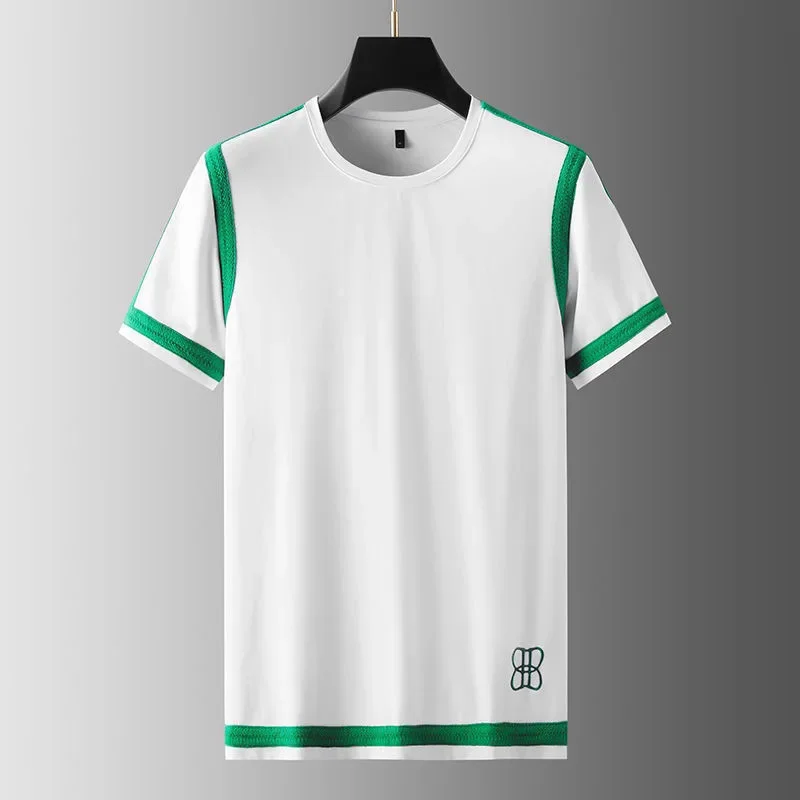 High quality ribbon splicing short sleeve men's round neck summer new trend embroidery cotton T-shirt luxury casual top
High quality ribbon splicing short sleeve men's round neck summer new trend embroidery cotton T-shirt luxury casual top