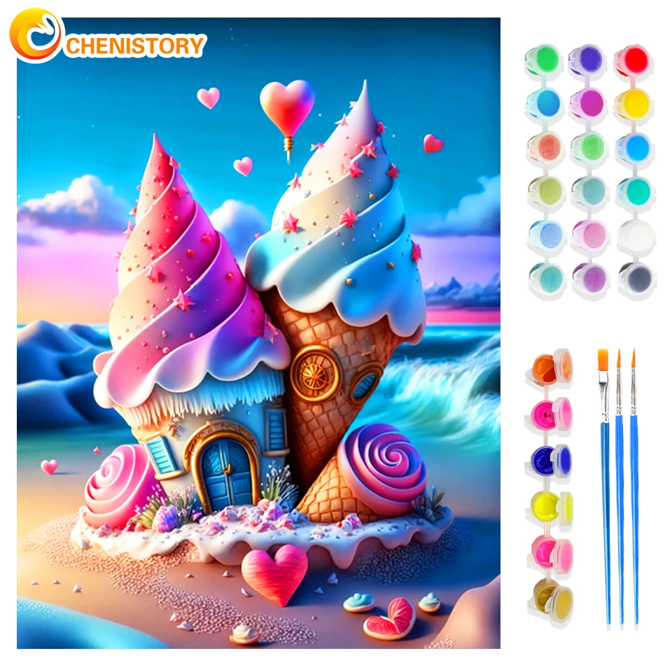 

CHENISTORY Painting By Numbers Colorful Ice Cream Drawing On Canvas HandPainted Art Gift DIY Coloring By Number Kits Home Decor