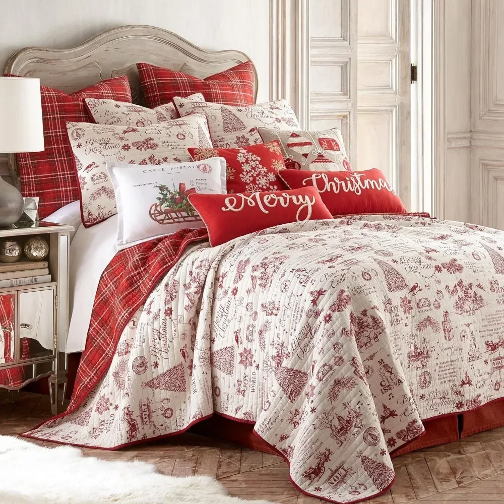 

Quilt Set - King Size, King Size Holiday Quilt 106x92 & King Size Pillowcase 36x20 Christmas Holiday Double Sided Cotton