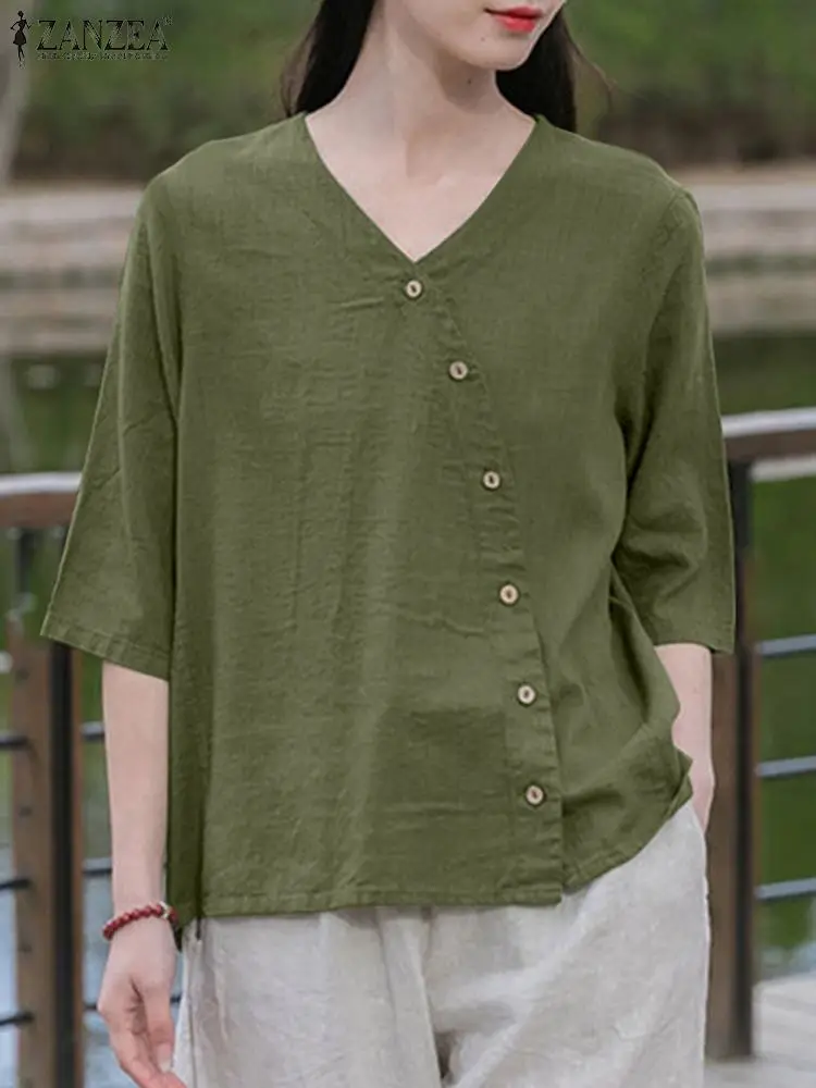 ZANZEA Summer Fashion Women's Blouse Casual Cotton Shirt Femme 3/4 Sleeve Solid Color Tops Chemise Elegant Blusas 2023 Oversized
ZANZEA Summer Fashion Women's Blouse Casual Cotton Shirt Femme 3/4 Sleeve Solid Color Tops Chemise Elegant Blusas 2023 Oversized