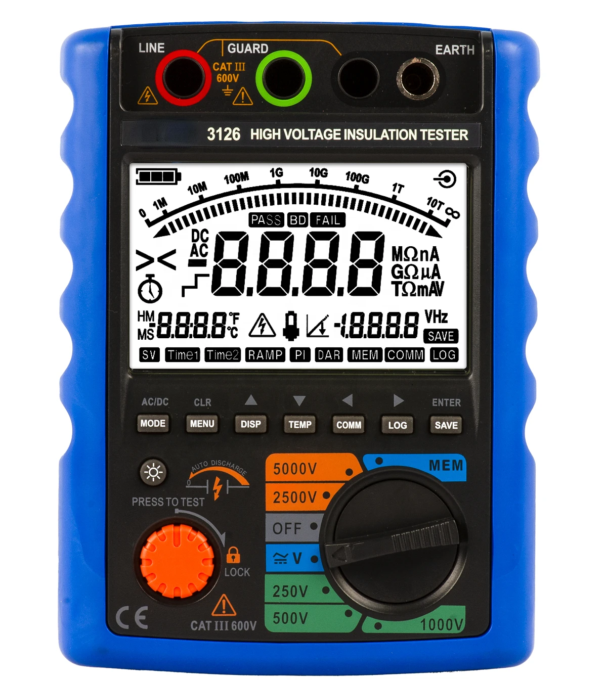 DECCA 3126 5000V Digital High Voltage Insulation Resistance Tester Auto Range 9999 counts IP40 USB communication SCPI command
DECCA 3126 5000V Digital High Voltage Insulation Resistance Tester Auto Range 9999 counts IP40 USB communication SCPI command