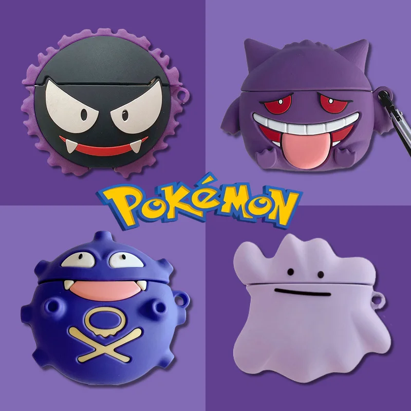 

Pokémon Gengar Gastly Koffing Earphone Case Cute Cartoon Silica Gel Bluetooth Earphone Charging Box Cover for AirPods 1 2 3 Pro
