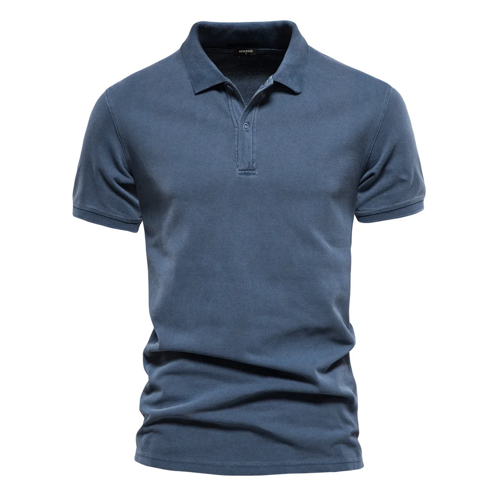 

100% Cotton Men's Polo Shirts Solid Color Casual Short Sleeve T-shirt Turndown Shirts Fashion Streetwear Button Polos for Men