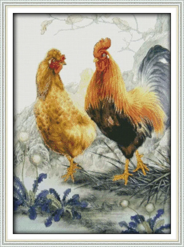 

Chicken couple cross stitch kit 14ct 11ct pre stamped canvas embroidery DIY handmade needlework