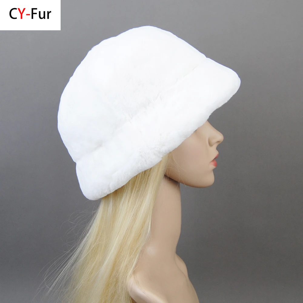 

Winter Russian Outdoor Fur Bomber Hats Luxury Women Natural Real Rex Rabbit Fur Hats Beanies Lady Warm Knitted Genuine Fur Caps