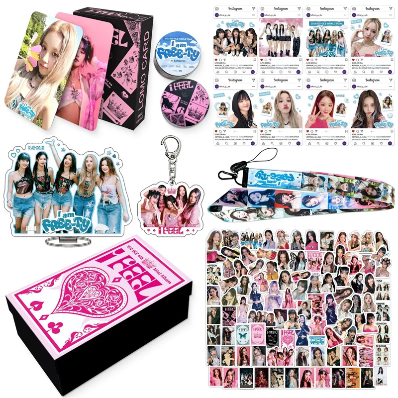 

Kpop Gidle New Album I Feel Gift Box Set Photocards Lomo Card Sticker Lanyard Keychains Acrylic Stand Fans Collection Gifts