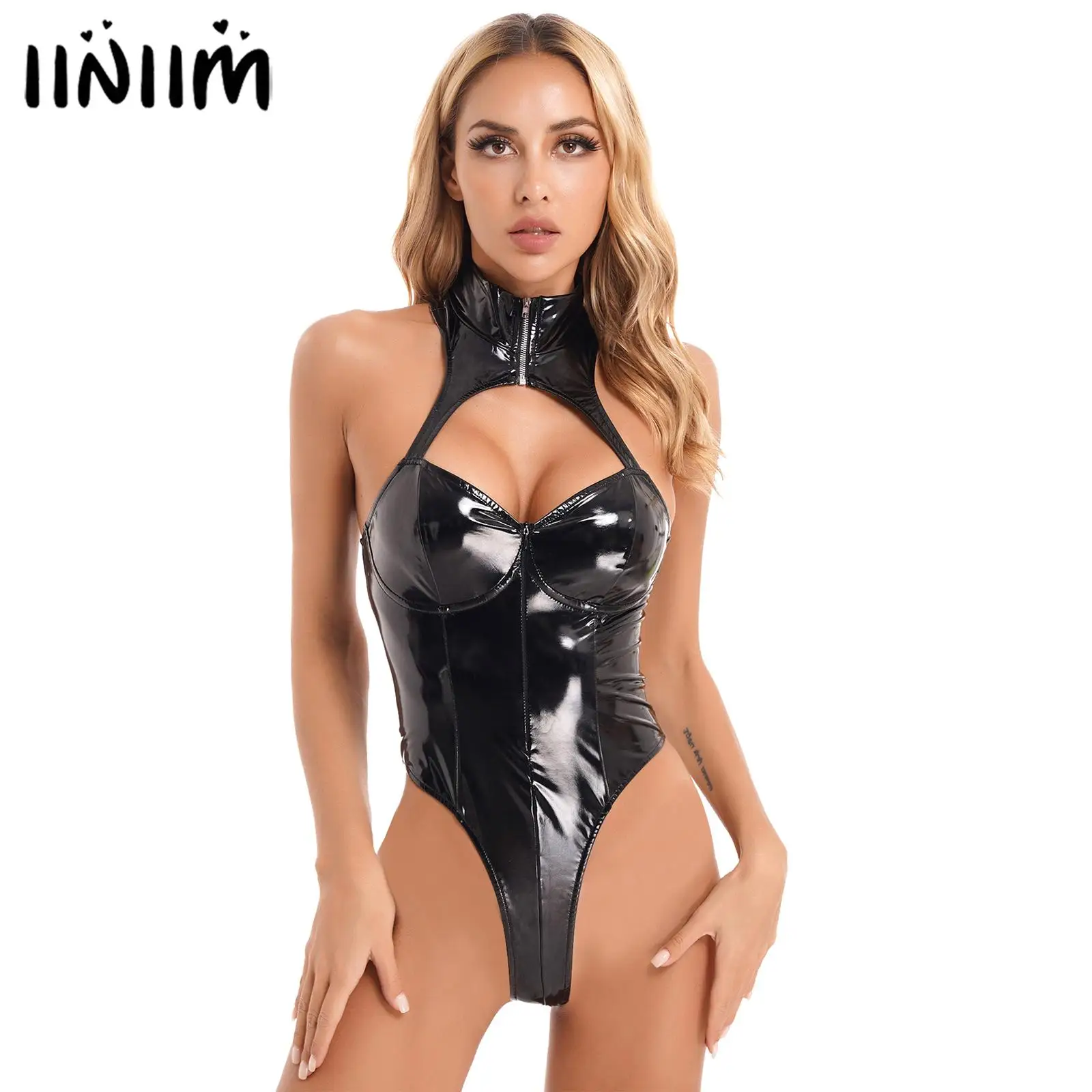 Womens Hollow Out Club Stage Performance Costume Wet Look Patent Leather Sleeveless Zipper Mock Neck Cutout Catsuit Bodysuit
Womens Hollow Out Club Stage Performance Costume Wet Look Patent Leather Sleeveless Zipper Mock Neck Cutout Catsuit Bodysuit