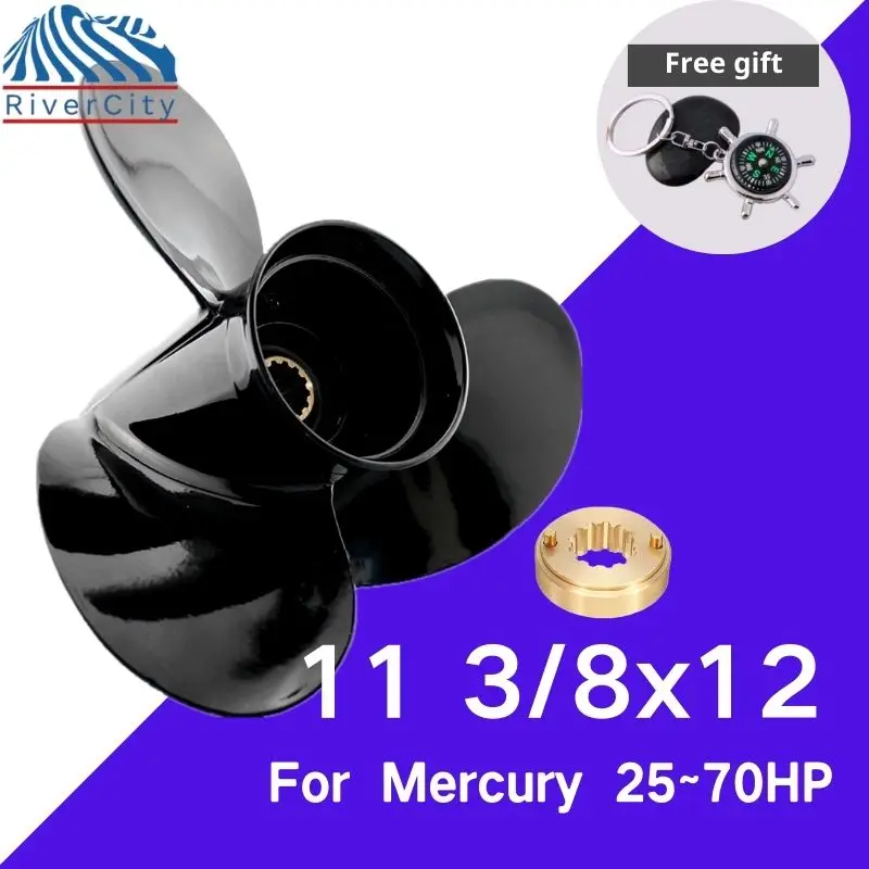 

For Mercury 50hp 60hp 70hp Outboard Propeller 11 3/8x12 Boat Motor Aluminum Alloy Screw Ship Marine Engine 3 Blade 13 Spline