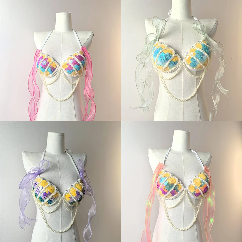 New Handmade Mermaid Bikini Shell Bra Multi Size High Waist
